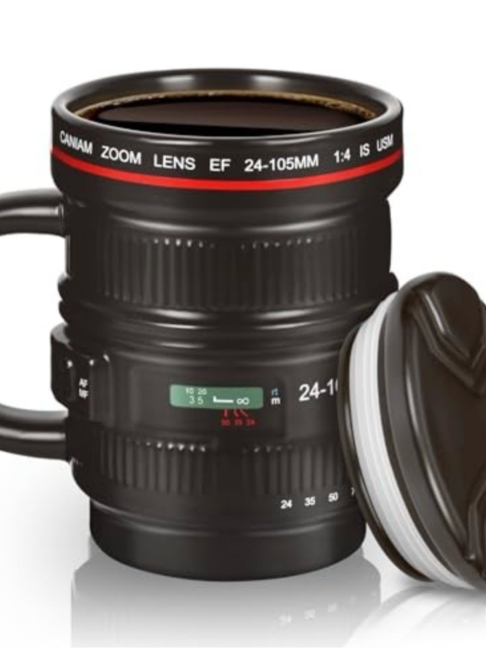 Camera Lens Coffee Mug 24-105mm caniam zoom with lid photography gift